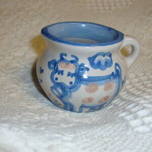 M A Hadley Pottery Stoneware Blue CREAMER - COW